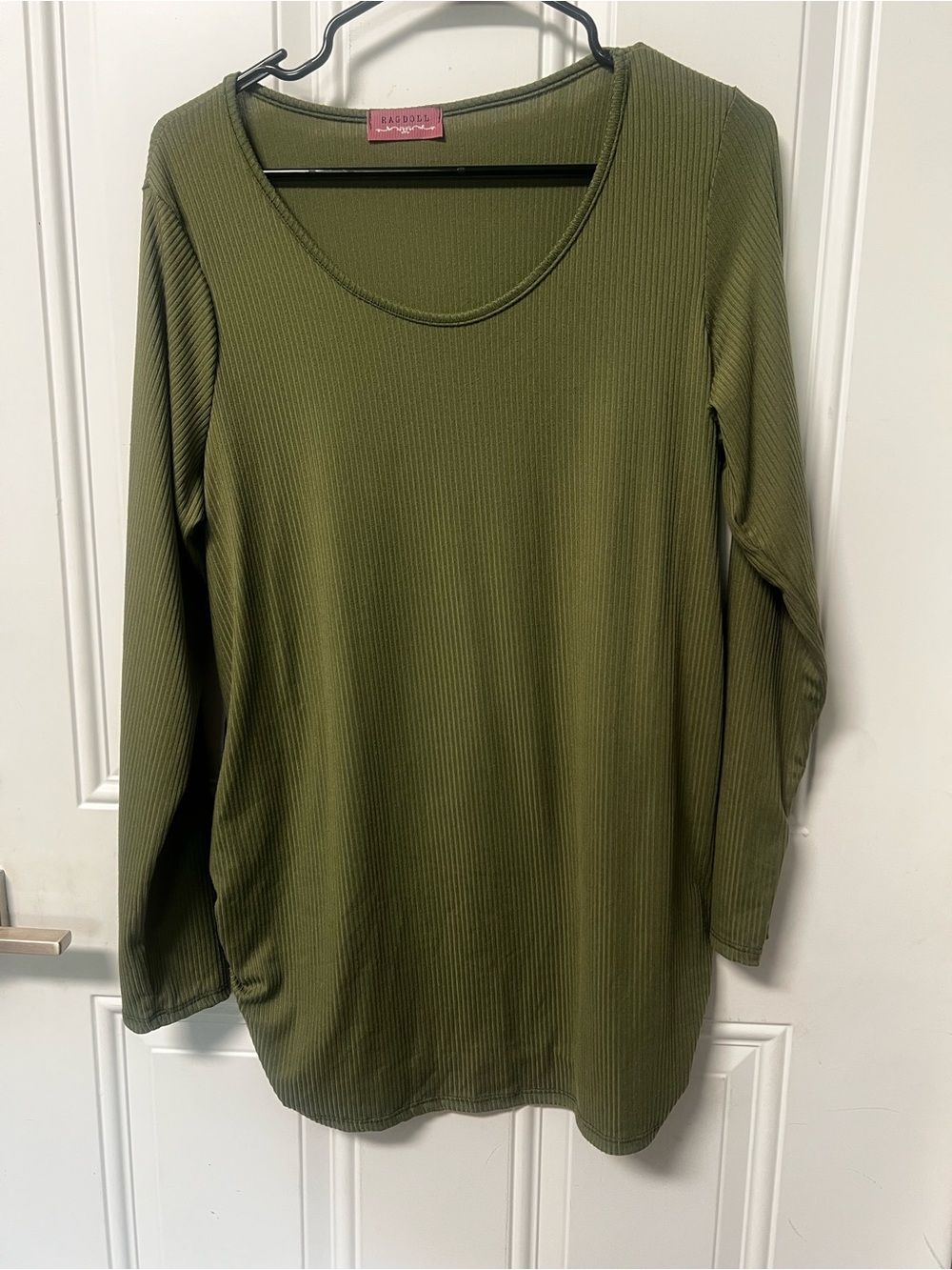 Ragdoll Olive Ribbed Scoop-Neck Long Sleeve Top